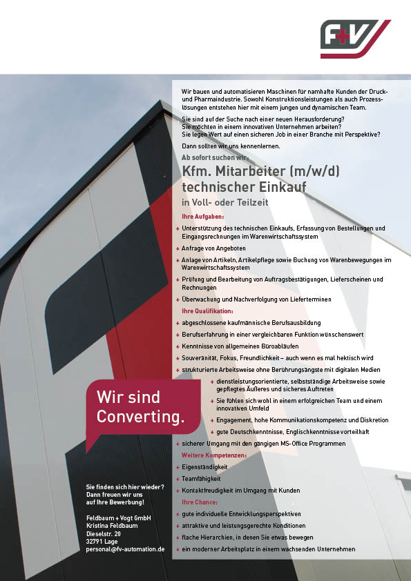 Kfm. Mitarbeiter (m/w/d) technischer Einkauf Kfm. Mitarbeiter (m/w/d) technischer Einkauf